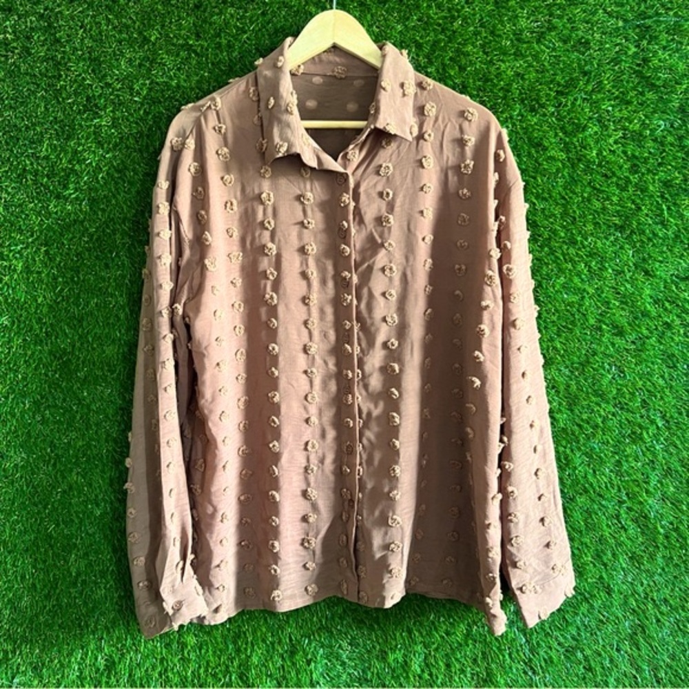 Pom Pom Polka Dot Semi Sheer Button Up Top A02